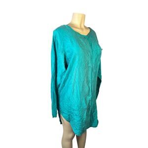 Vintage Women M Jolynn 100% Silk Jade Green Button Sleep Blouse Shirt Dress Top